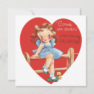 Tarjeta Festiva El día de San Valentín retro vintage, Chica en una