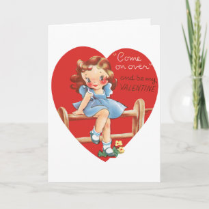 Tarjeta Festiva El día de San Valentín retro vintage, Chica en una