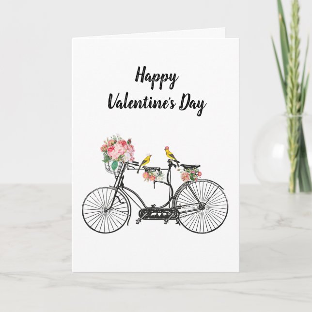 Tarjeta Festiva El día de San Valentín Romántico de Flores de Bici (Anverso)