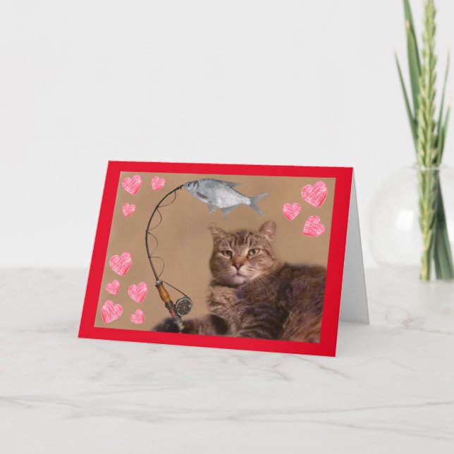 Tarjeta Festiva El día de San Valentín romántico del gato pesquero (Anverso)