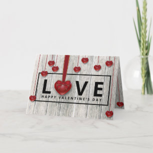Tarjeta Festiva El día de San Valentín Rustic Modern Wood LOVE Red