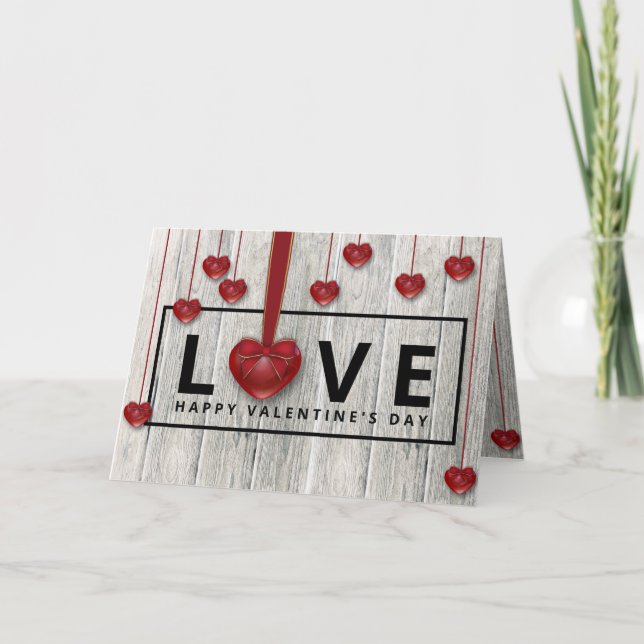 Tarjeta Festiva El día de San Valentín Rustic Modern Wood LOVE Red (Anverso)