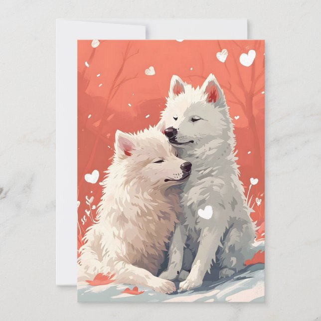 Tarjeta Festiva El día de San Valentín Samoyed (Anverso)