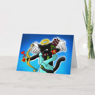 Tarjeta Festiva El día de San Valentín Smokey Gray Cupido Cat