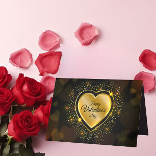 Tarjeta Festiva El día de San Valentín Sparkling Golden Heart Blac