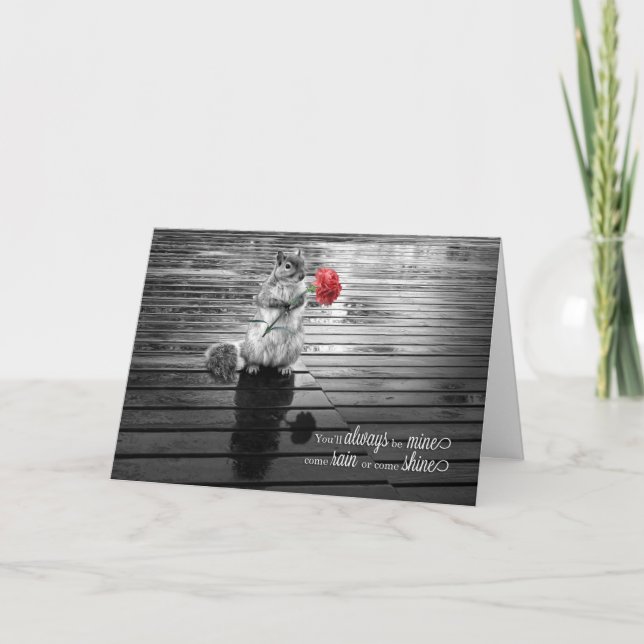 Tarjeta Festiva El día de San Valentín Squirrel con Carnación (Anverso)