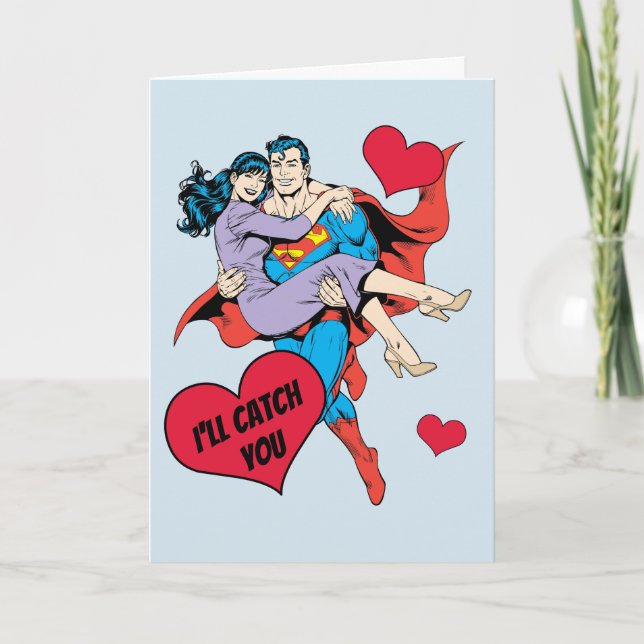 Tarjeta Festiva El día de San Valentín Superman | Te atraparé (Anverso)