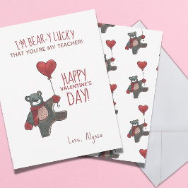 Tarjeta Festiva El día de San Valentín Teddy Bear Teacher Valentin