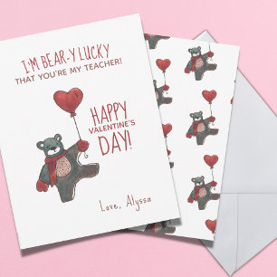 Tarjeta Festiva El día de San Valentín Teddy Bear Teacher Valentin