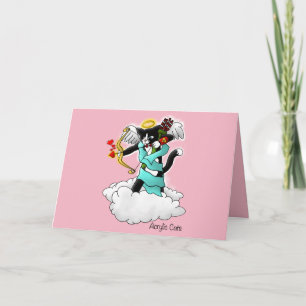 Tarjeta Festiva El día de San Valentín Tuxedo Cupido Cat
