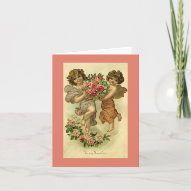 Tarjeta Festiva El día de San Valentín victoriano de época, Rosas  (Anverso)