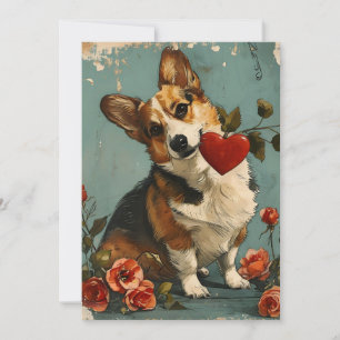 Tarjeta Festiva El día de San Valentín Vintage Corgi