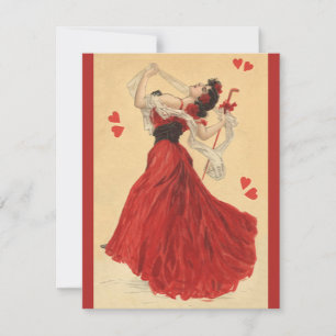 Tarjeta Festiva El día de San Valentín Vintage, Danzante Dama Rojo