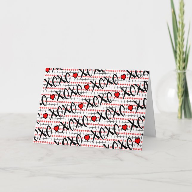 Tarjeta Festiva El día de San Valentín, XOXO Diseño Blanco Negro R (Anverso)
