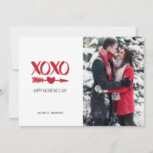 Tarjeta Festiva El día de San Valentín XOXO rojo y blanco