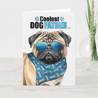 Tarjeta Festiva El Día del Padre más frío del perro de pug diverti