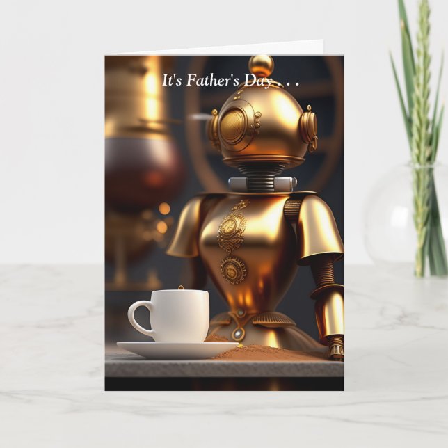 Tarjeta Festiva El Día del Padre Robot Barista (Anverso)