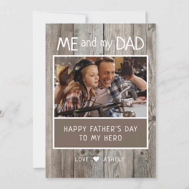 Tarjeta Festiva El Día Rústico del Padre, la foto plana de mi papá (Anverso)