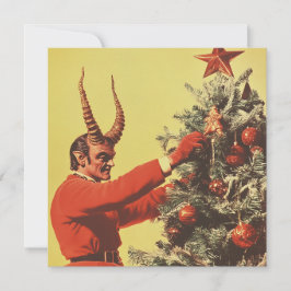 Tarjeta Festiva El diablo decora el árbol