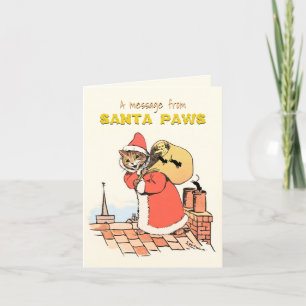 Tarjeta Festiva El divertido vintage Wain Santa Claus Cat Navidade