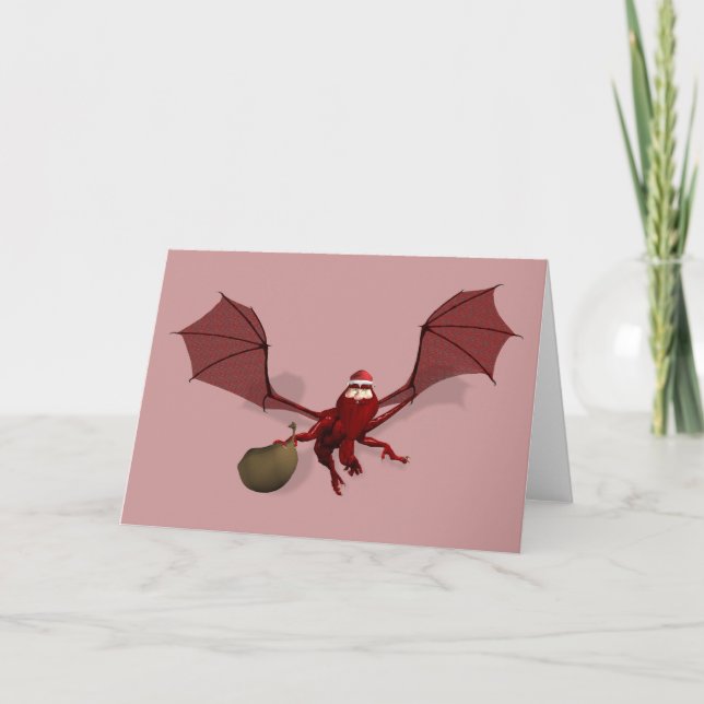Tarjeta Festiva El Dragón Rojo de Santa Claus (Anverso)