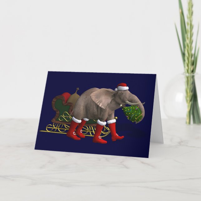 Tarjeta Festiva El dulce Santa Claus Elefante (Anverso)