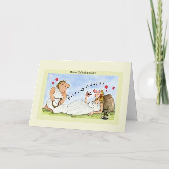 Tarjeta Festiva El el día de San Valentín divertido carda el vino (Anverso)