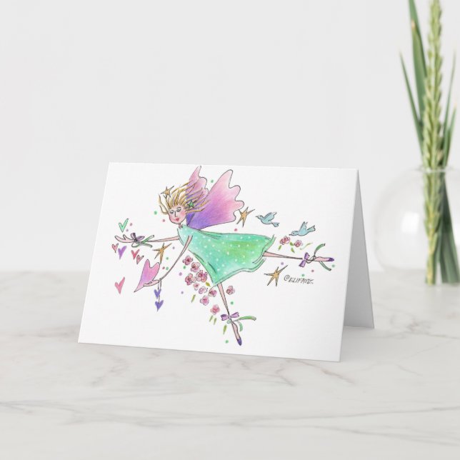 Tarjeta Festiva El elegante ángel de baile con vestido verde (Anverso)