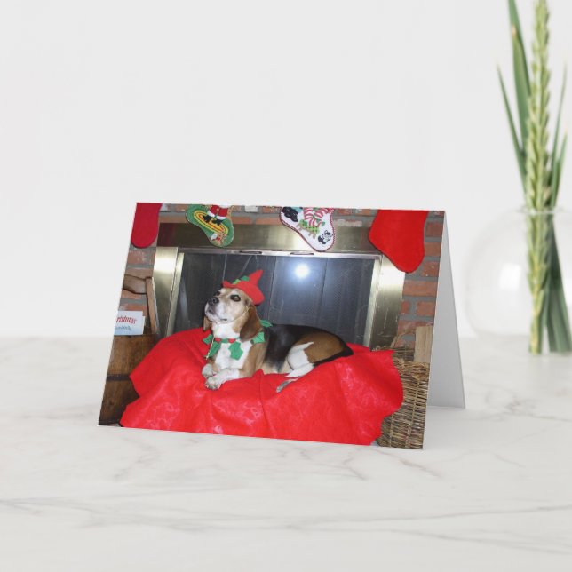 Tarjeta Festiva El elfo de los Navidades Beagle (Anverso)