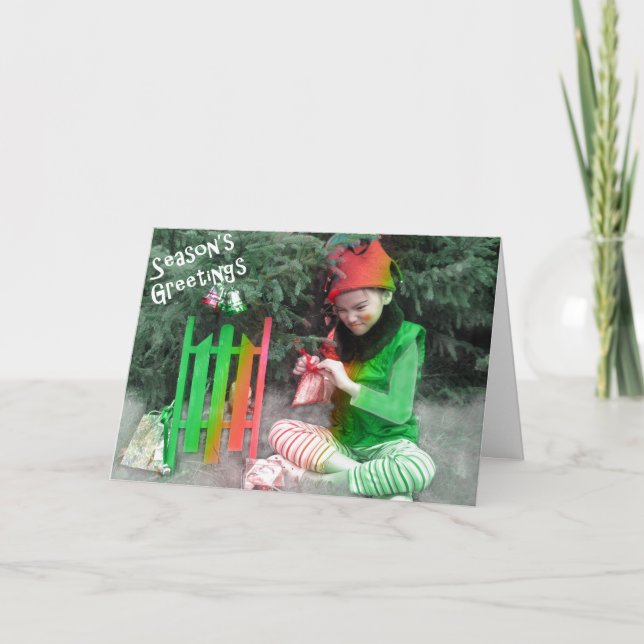 Tarjeta Festiva El elfo de los saludos de temporada (Anverso)