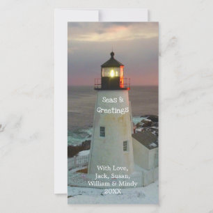 Tarjeta Festiva El faro de nieve de los mares y saludos