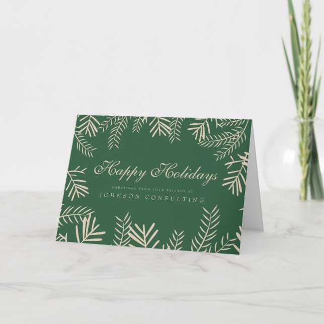 Tarjeta Festiva El follaje moderno en verde | Saludos de vacacione (Anverso)
