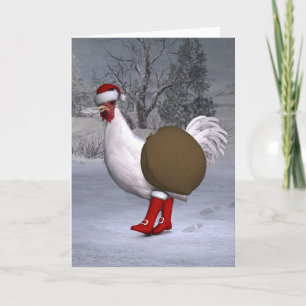 Tarjeta Festiva El gallo blanco Santa Claus