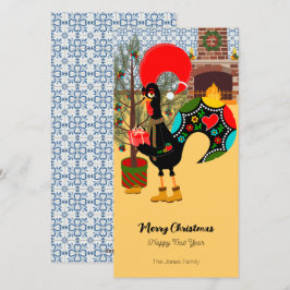 Tarjeta Festiva El gallo portugués y la alegría de dar