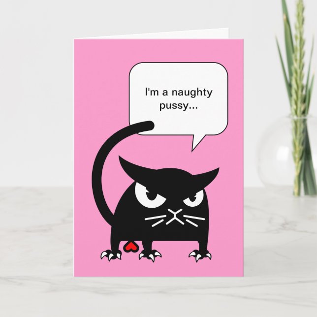 Tarjeta Festiva El gato negro divertido carda el gatito travieso (Anverso)