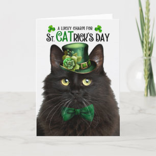 Tarjeta Festiva El gato negro y esponjoso St. CATrick's Day con en
