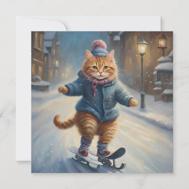 Tarjeta Festiva El gato que ama a los Navidades Meowy (Anverso)