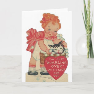 Tarjeta Festiva El gato vintage Bath Love Bubbles Valentine