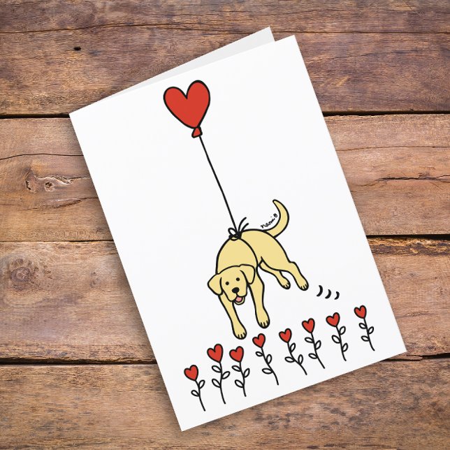 Tarjeta Festiva El globo cardíaco amarillo de Labrador gracias (Cute Yellow Labrador Heart Balloon Design Thank You Cards for Yellow Labrador Owners.  Cartoon art.)
