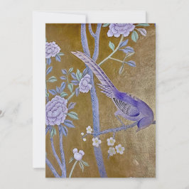 Tarjeta Festiva El Golden Garden Chinoiserie con Purple Bird & Peo