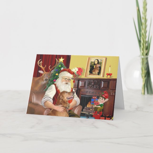 Tarjeta Festiva El Golden Retriever de Santa (#12) (Anverso)
