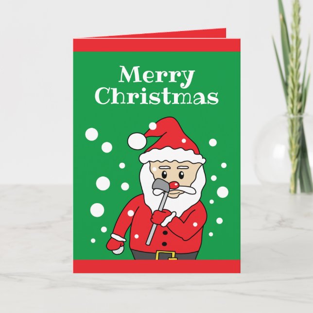 Tarjeta Festiva El golf verde y rojo gracioso Santa Claus (Anverso)