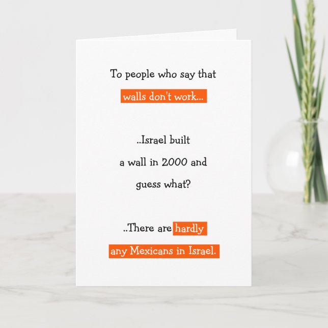 Tarjeta Festiva El gracioso Chiste del Muro de Donald Trump cita h (Anverso)