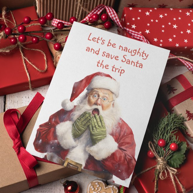 Tarjeta Festiva El gracioso Santa Seamos traviesos (Subido por el creador)