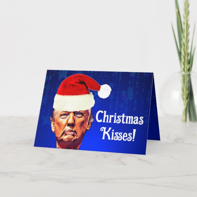 Tarjeta Festiva El gracioso Trump que hace un "beso Navidad" (Anverso)