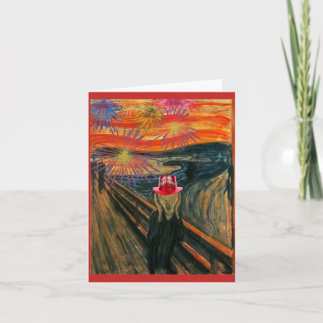 Tarjeta Festiva El grito, feliz año nuevo, Bella Artes de Munch (Anverso)