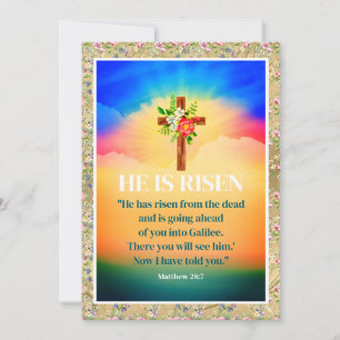 Tarjeta Festiva Él ha resucitado Flores de acuarela de Pascua, Rel