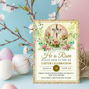 Tarjeta Festiva Él ha resucitado Flores de acuarela de Pascua, Rel