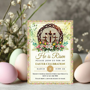Tarjeta Festiva Él ha resucitado Flores de acuarela de Pascua, Rel