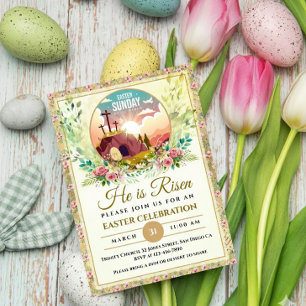 Tarjeta Festiva Él ha resucitado Flores de acuarela de Pascua, Rel
